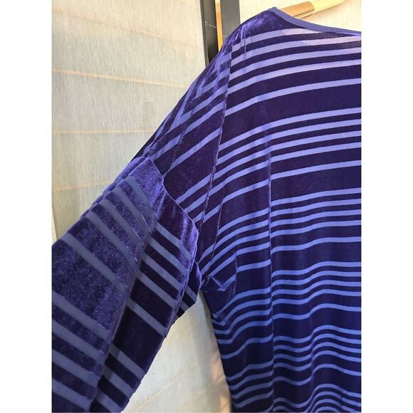 Kate Hill Woman 2X Velvet Burnout Stripe Blouse Blue Sheer Plus Size Top - Picture 4 of 6